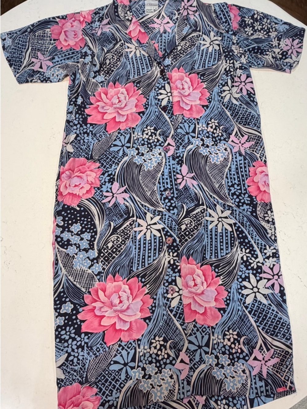 100 % Silk vintage Dress with Pink Floral Print